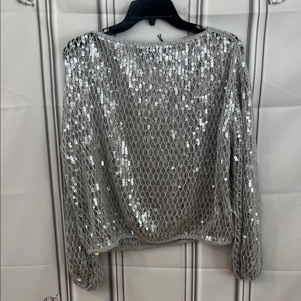 TREND NWT ZARA SILVER VIRAL sequin top M 
🚨 My prices are firm, no discount. - Picture 4 of 16